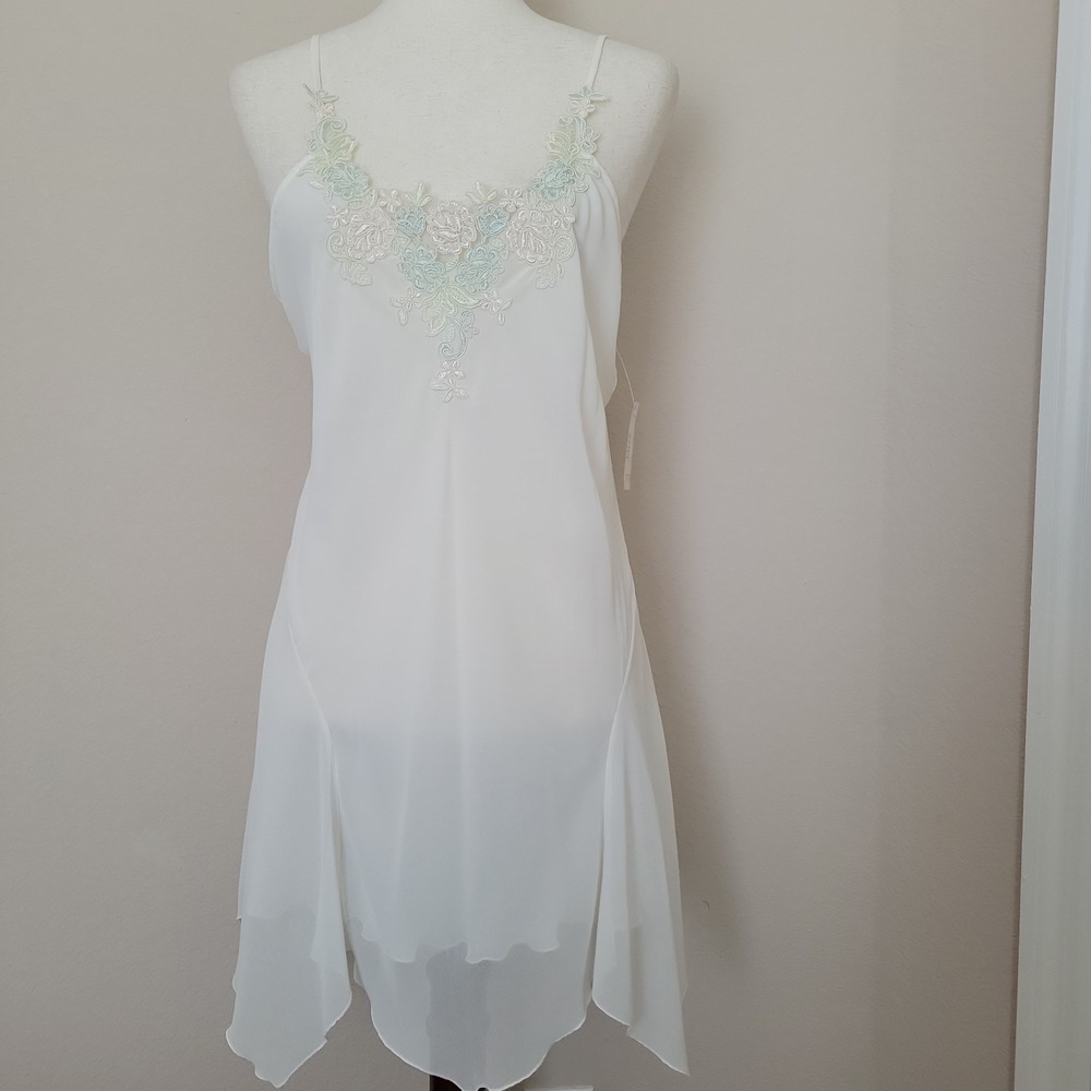 California Dynasty Slip Dress Size M Nightgown Ivory 90s Deadstock Fairy Bridal